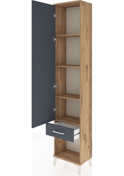Arges Dolap 4 Raflı Tek Çekmeceli Tek Kapaklı 44x30x221 Çam-antrasit Atlas Çam