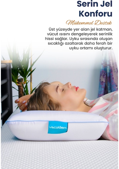 Viscofoam Comfy Terletmeyen Ortopedik Yastık Serinleten Visco Yastık Jelli Yastık 55x35x12cm