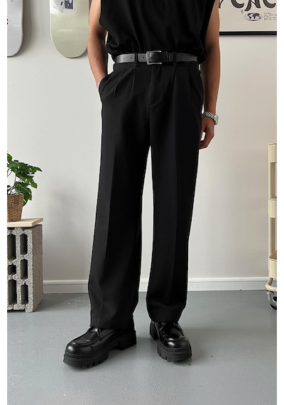 Flaw Atelier Old Money Extra Rahat Baggy Fit Kumaş Pantolon Siyah Siyah