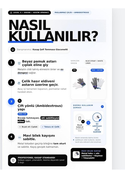 Seviye 5 Çelik Hasır Örgü Kasap Eldiveni - Paslanmaz Çelik Kesilme Önleyici Mutfak Ve Et Kesim Eldiveni 723464