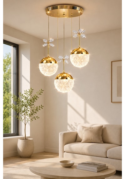 Grate Model Gold Kaplama 3 Renk Salon Mutfak Oturma Odası Led Spor Modern Sarkıt Avize