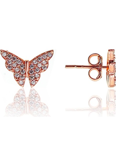 Gümüş Rose Zirkon Taşlı Kelebek Küpe N11.48504