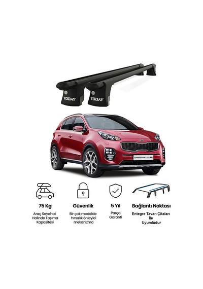 Trio-ıı Kia Sportage 2014 Ve Sonrası Uyumlu Siyah Kilitli Ara Atkı 120cm Port Bagaj Tavan Barı