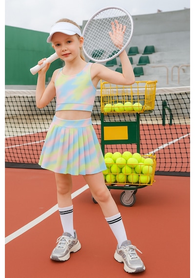 Beniizle Batik Desenli Şort Etekli Crop Kız Çocuk Sporcu Takım Yeşil