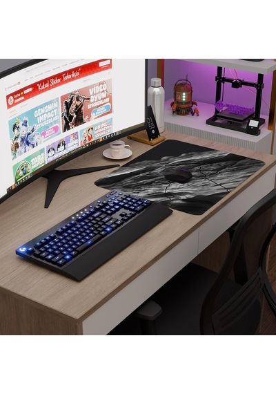 Siyah Mermer Desenli Gaming Mouse Pad Kauçuk Kaymaz Taban Mousepad V1, 48x40 Xxl