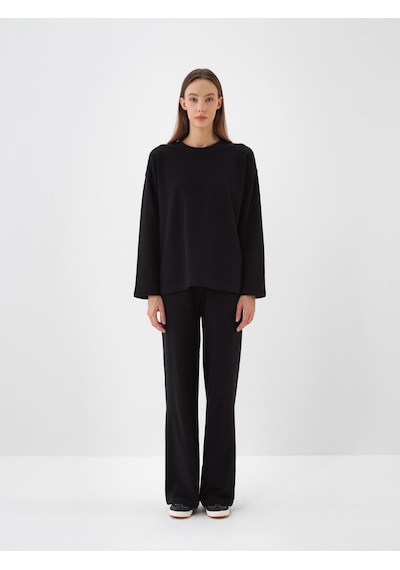 Xint Siyah Pamuk Dokulu Oversize Sweat Pantolon 470456