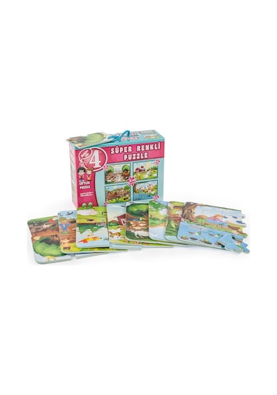 3222 Dıytoy Süper Renkli 4'Lü Puzzle Çiftlik / 8+12+16+24 Parça