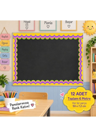 Okul Pano Kenar Süsü 03 Kırmızı Beyaz Dalga 12'li 6 Metre Tüm Yaşlar