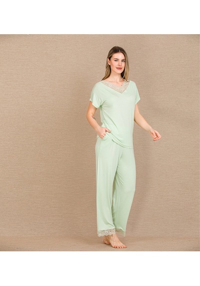 Modenya Herşeytrend Viskon Şık Tasarım Dantel İşlemeli Açık Yeşil Kısa Kol Pijama Takımı Açık Yeşil Modenya Herşeytrend Viskon Şık Tasarım Dantel İşlemeli Açık Yeşil Kısa Kol Pijama Takımı Açık Yeşil