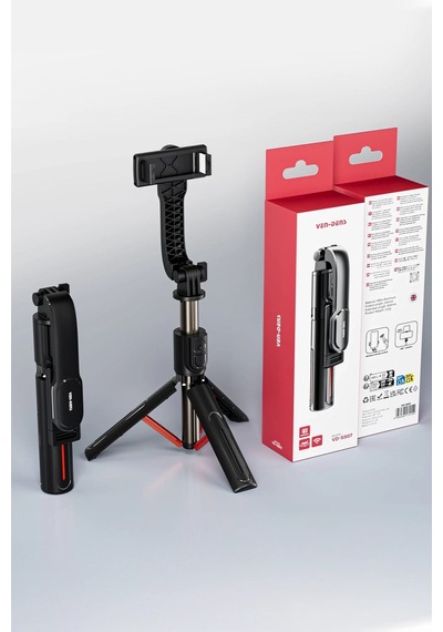 Ven-dens Vd-ss07 Bluetooth Kumandalı Selfie Çubuğu Ve Tripod, 90 Cm Uzatılabilir Gövde, 360 , Siyah