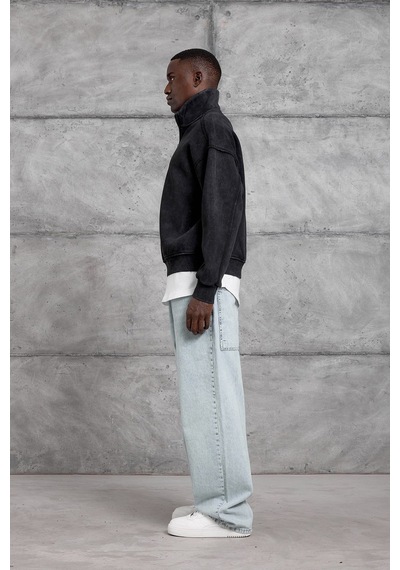 Hiccup Nomarc Bol Kesim Yarım Fermuarlı Uzun Kollu Sweatshirt Siyah