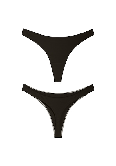 Kadın Pamuklu Basic Tanga Külot, 2'li Paket, Beyaz-siyah Beyaz - Siyah