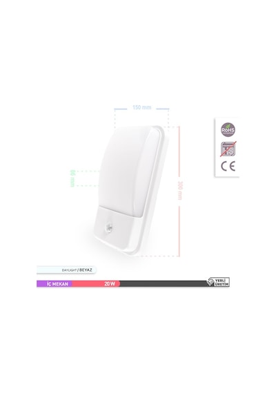 ACK 20W Sensörlü İç ve Dış Mekan LED Duvar Apliği 6500K Beyaz ACK 20W Sensörlü İç ve Dış Mekan LED Duvar Apliği 6500K Beyaz