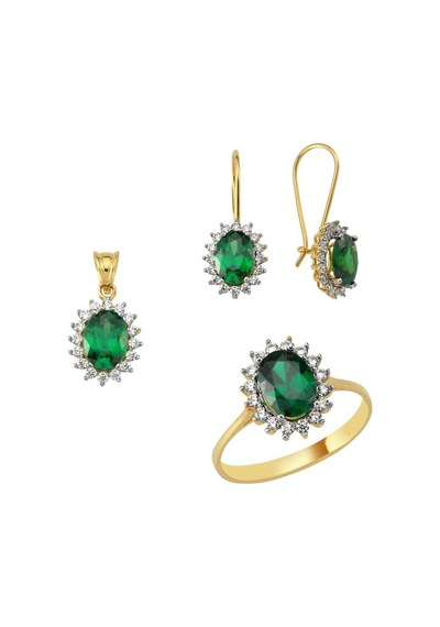 Yeşil Taşlı Üçlü Set 6.00 Gram 14 Ayar Altın