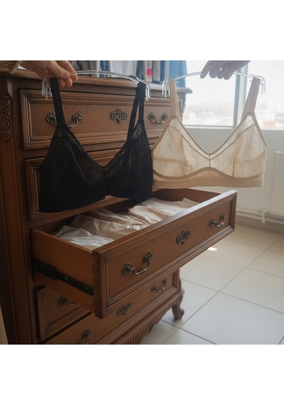 Bonbon Kadın Tül Dantelli Balensiz 2 Li Paket Spor Sütyen Bb2617 Siyah - Ten
