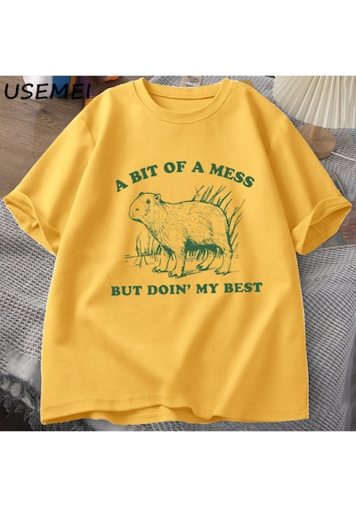 Flood Of Style Bir Karışıklık Ama En İyi Kapibara T-shirt Erkekler Vintage Tshirt Garip Rahat Pa Sarı