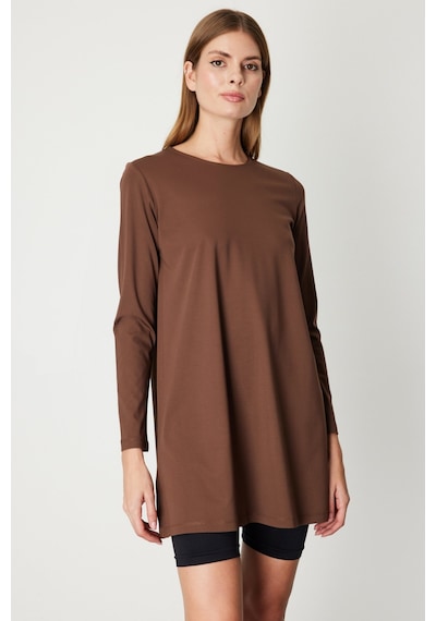 On Kadın Uzun Kollu Basic Tunik 61421 Kahverengi Kahverengi