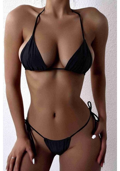 Angelsin Brezilya Model Bağlamalı Bikini Takım Siyah