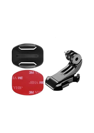 Gplus Bs03yj 3 Parça Flat Zemin Düz Yüzey J-hook Aksiyon Kamera 3m Yapışkanlı Motor Kask Bağlantı Seti Siyah