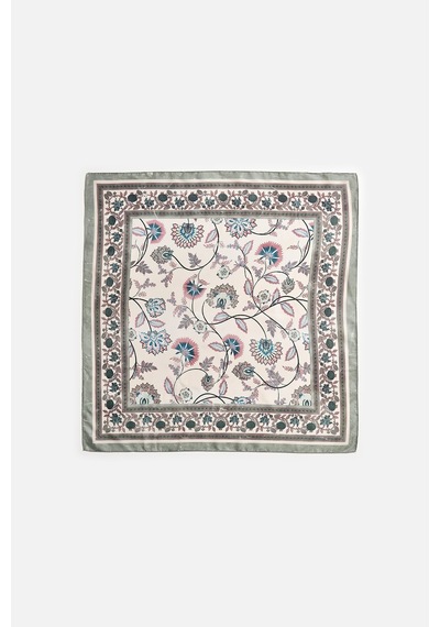 Akswsuar Floral Desenli Fular 70 70 Yeşil