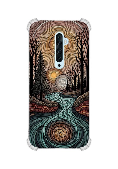 Printify Oppo Reno2z İle Uyumlu Simya Serisi Girdaplar Tasarımlı Uv Baskılı Köşe Korumalı Antişok Kılıf Şeffaf