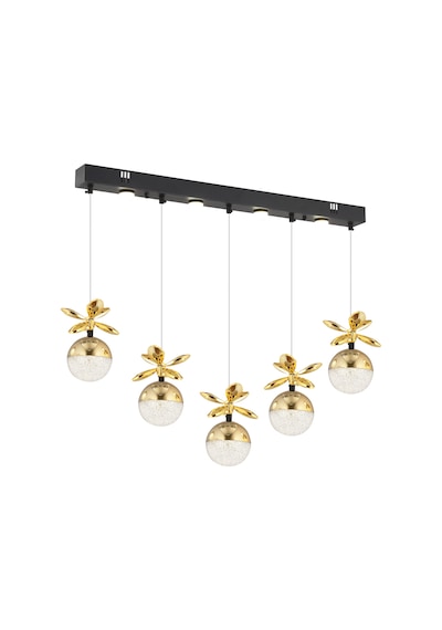 Lokken 5'Li Sıralı Gold 50 Watt Kristal Ledli Modern Oturma Odası Salon Sarkıt Avize