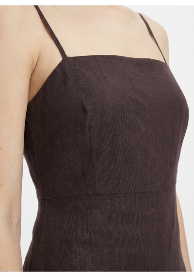 Fabrika Kahve Kadın %100 Keten Elbise F6sl-elb0151