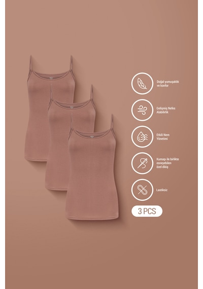 Auw Kadın İp Askılı Pamuklu Modal Basic Atlet 3'lü - Softfit Bronz
