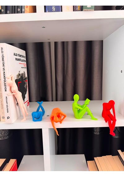 5'li Renkli İnsan Figür Biblo Seti Kitaplık Süsü Masaüstü Dekoratif Obje Kitaplık Aksesuarı 5 Adet