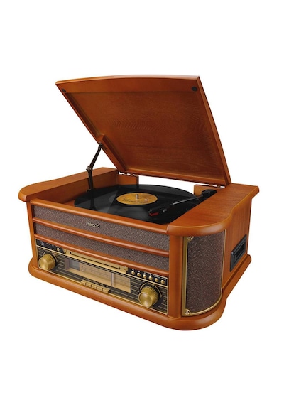 Mikado MN-P325 Dönence Ahşap Nostalji Pikap USB/Kaset/CD/Radyo/Bluetooth Plak Çalar Kumandalı