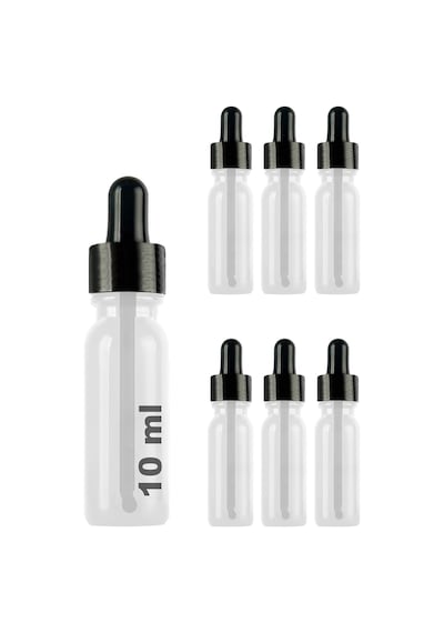 10 Ml Metal Kapaklı Damlalık Dropper Şişesi Serum 10 Cc Cam Şişe 6 Adet Siyah Kapak, Şeffaf