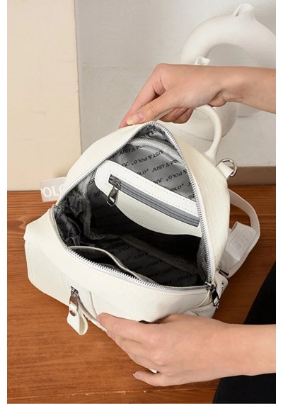 Just Polo Kadın Orta Boy Ayarlanabilir Askılı Şık Lakost Sırt Çantası Shopper Beyaz
