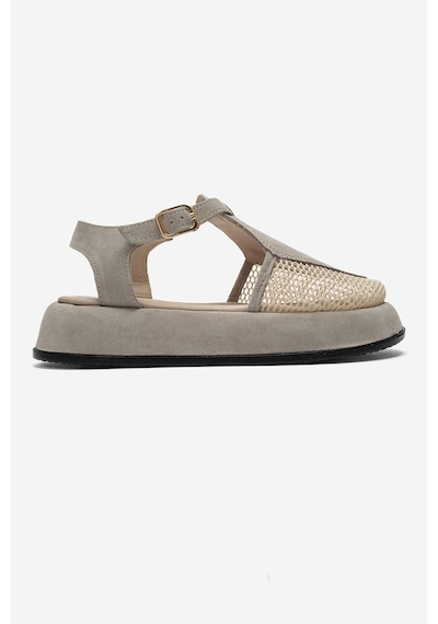 Luvi Shoes Lurelıa Bej Süet Hakiki Deri Fileli Kadın Sandalet