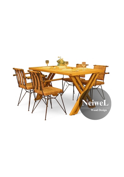 Neiwel Garden Sean Doğal Ahşap Bahçe Yemek Masası-70-100 Açık Ceviz