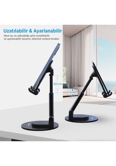 Juo Katlanabilir 360 Derece Dönen Masaüstü Telefon Standı Siyah