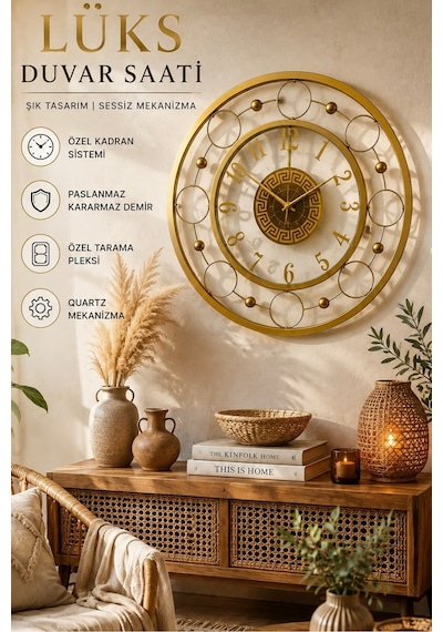Şeffaf Gold - Nova Galaxy Full Metal - Pilli Led - Metal Ledli Duvar Saati