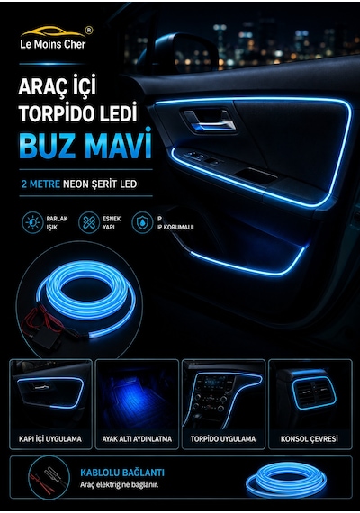 Byd Seal U Design Araç İçi Torpido Ledi Buz Mavi 2 Metre Neon Ip Şerit Led