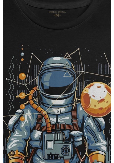 Uzay Gemisinde Yolculuk Eden Astronot Cosmos Göktaşı Baskılı Tişört Unisex T-shirt 001