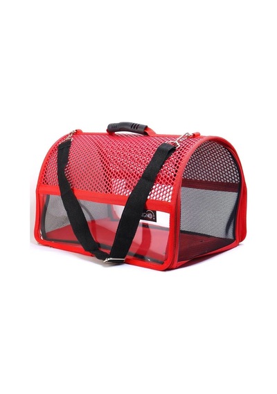Tr Flybag Voyager Fileli Şeffaf Model Kedi Köpek Taşıma Çantası, 46x30x27 Cm, Kırmızı