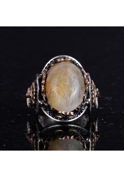Gerçek Doğal Cabochon Altın Rutile Kuvars Taşı Yüzüğü, 925k Katı Gümüş Erkek Yüzüğü, Aslan Başı Yüzüğü Gümüş