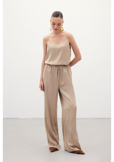Sateen Bağcıklı Salaş Pantolon - Vizon-136379 Vizon