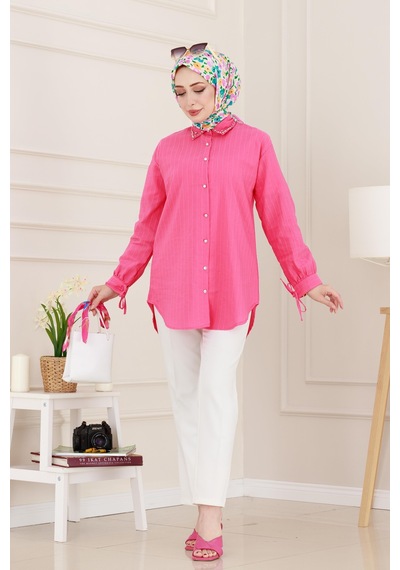 Sevitli Taş Detaylı Hilal Tunik-fuşya-4957 Fuşya