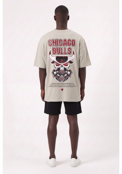 Blow Up Bulls Mask Gri Oversize Erkek T-shirt 11283 SİYAH
