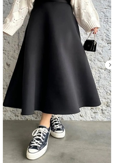 Greymoda Kadın Siyah İthal Scuba Kumaş Kloş Tesettür Ve Günlük Etek Boy:97-98cm Kemeri Lastiklidir