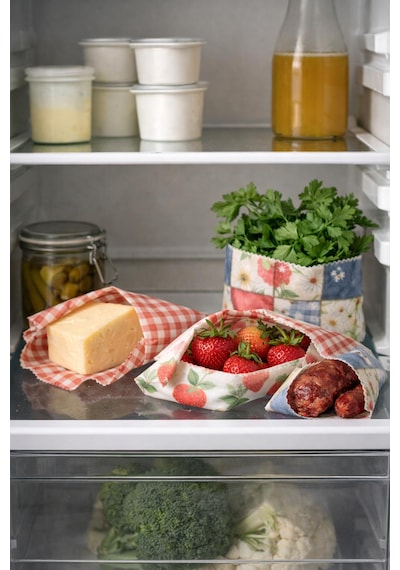 Balmumu Gıda Saklama Bezleri Premium 3 Lü Set 30 30 Cm - Strawberry Cottage Serisi Çok  Renkli