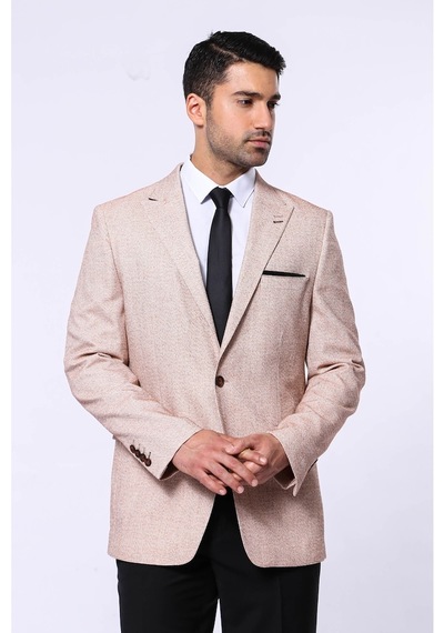 Wessi Kendinden Desenli Açık Sarı Slim Fit Ceket Sarı