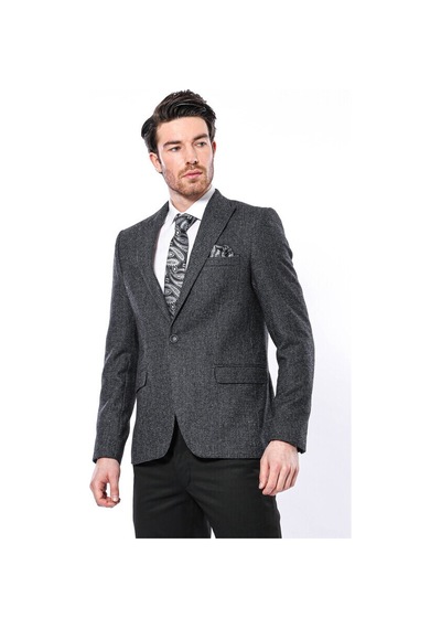 Sivri Yaka Tek Düğme Füme Slim Fit Ceket Wessi 001