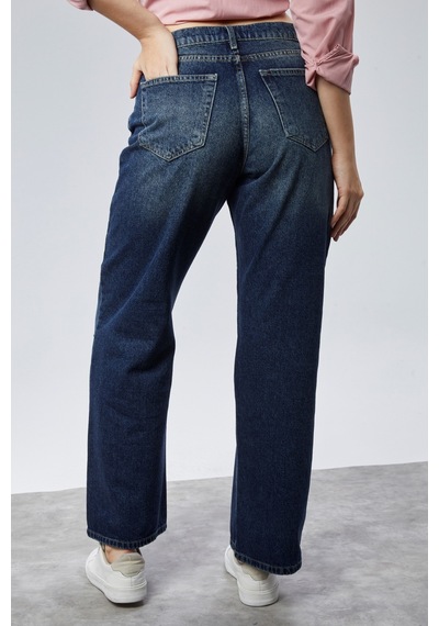 Cedy Denim Cedy Denım Yüksek Kalite Kadın Palazzo Yüksek Bel Cotton Jean Pantolon Koyu Mavi