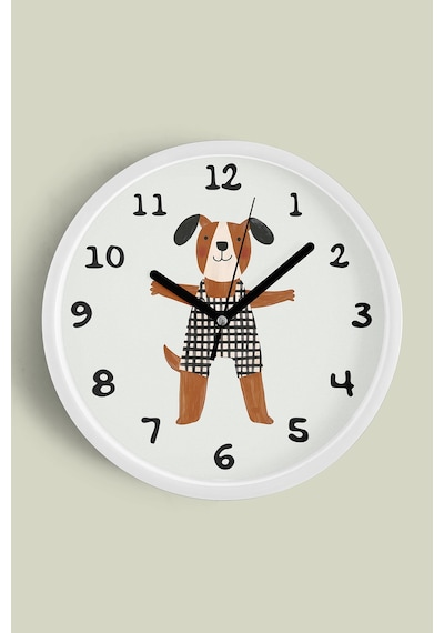 Sevimli Köpek Çocuk Odası Duvar Saati - 25cm - Önü Camlı Beyaz Kasa - Sessiz Mekanizma-jh1088 Beyaz