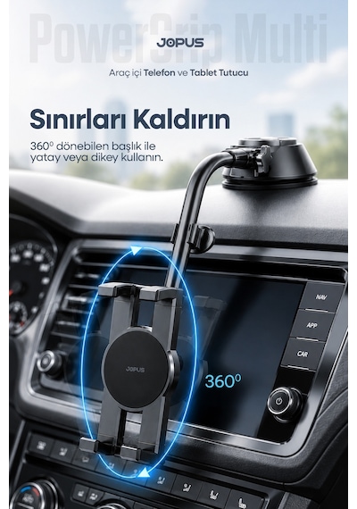 Ultra Stabil Vakumlu Araç İçi Telefon Tablet Tutucu 360 Dönebilen Ayarlanabilir Vantuzlu Araba Üstü